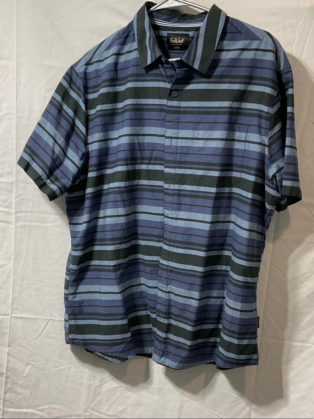FarWest Striped Short-Sleeve Button-Down Shirt in Navy & Light Blue